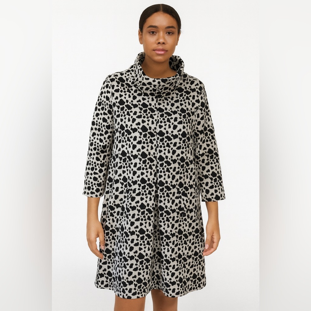Tyler Boe Kim Tunic Dress Women's Size XS Cowl Neck Spotted Gray Black Cheetah